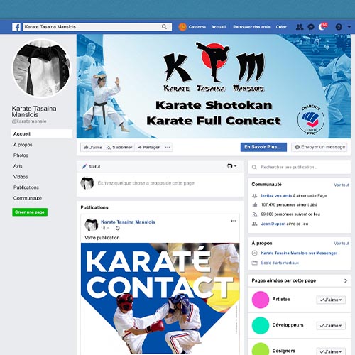 page Facebook d'un ckub de karaté